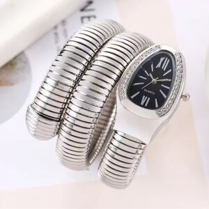 Serpenti Silver Snake Black Dial Wrap Watch